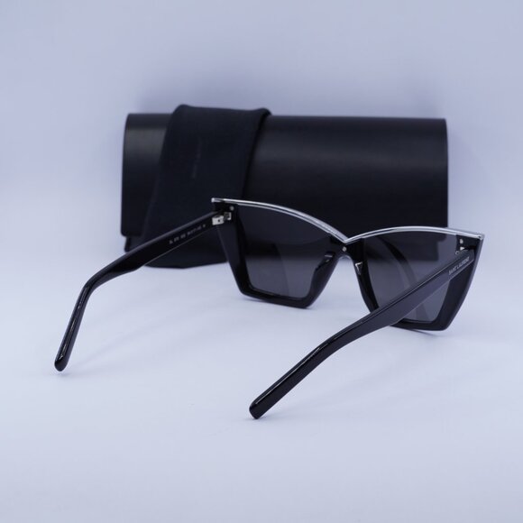Saint Laurent SL570 002 Cat Eye Sunglasses - Black/Silver/Silver Mirror
